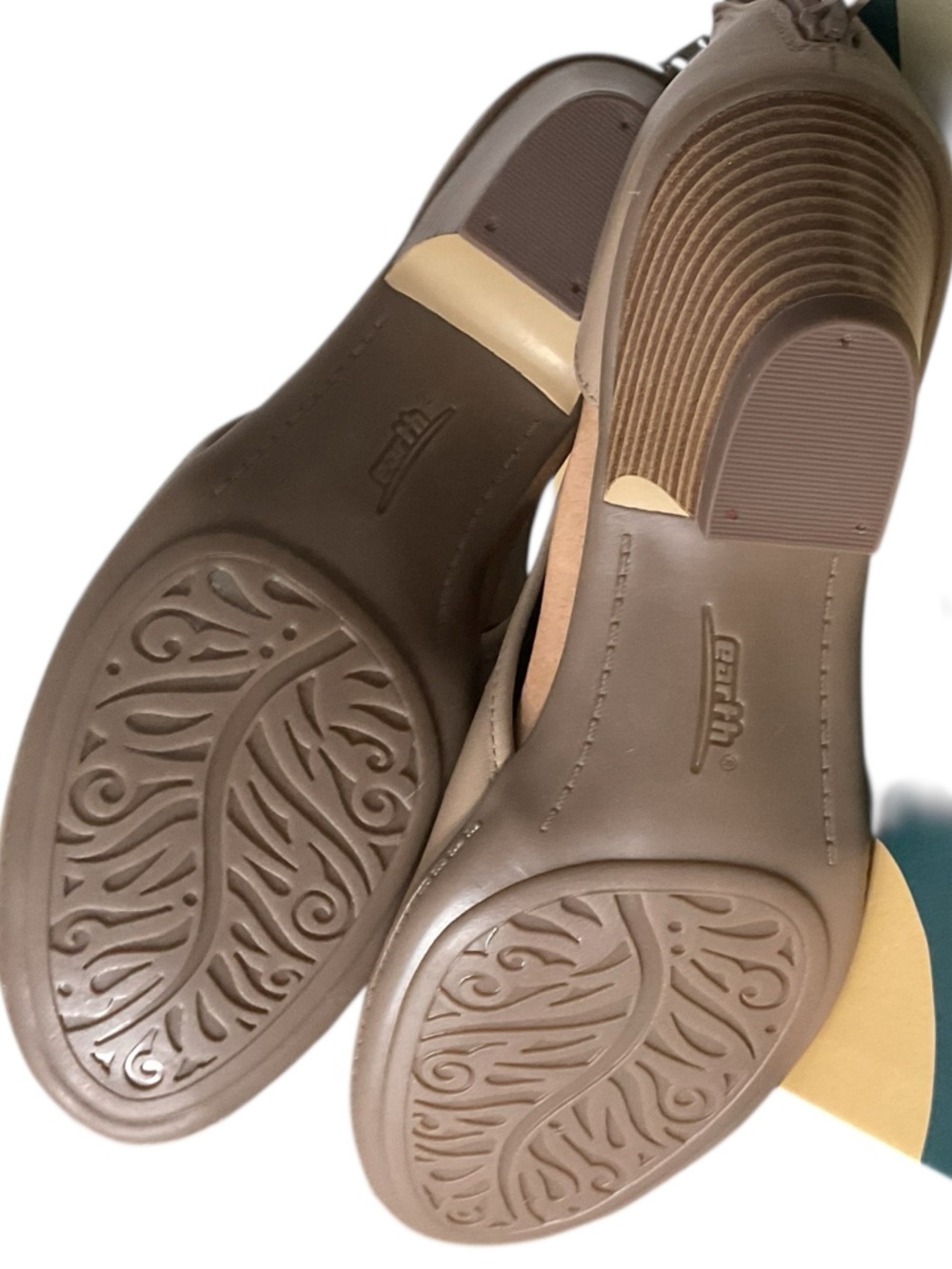 Earth “Vicki” Taupe Woven Peep-Toe Block Heel Sandal 2” Heel - Picture 3 of 6